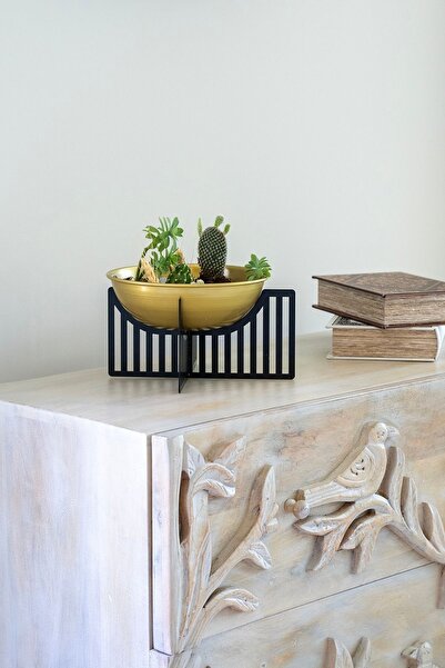 RARART Gold & Siyah Büyük Metal Çok Amaçlı Dekoratif Kase - Geometrik Ayaklı ...