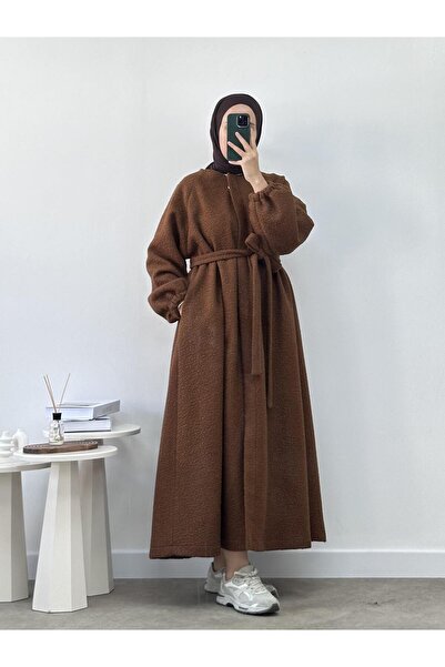 CHUL Kahve Buklet Kloş Kaban - Geniş Beden Aralığı