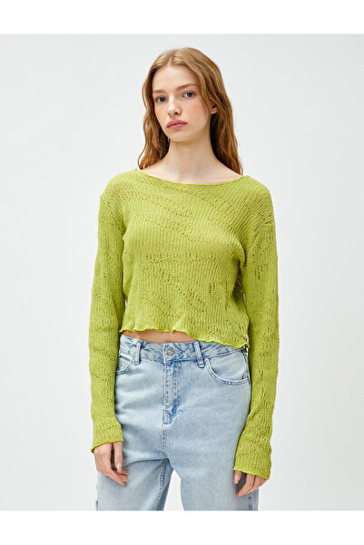 Koton Tričko s dlouhým rukávem Mesh Crop Crew Neck Prolamované