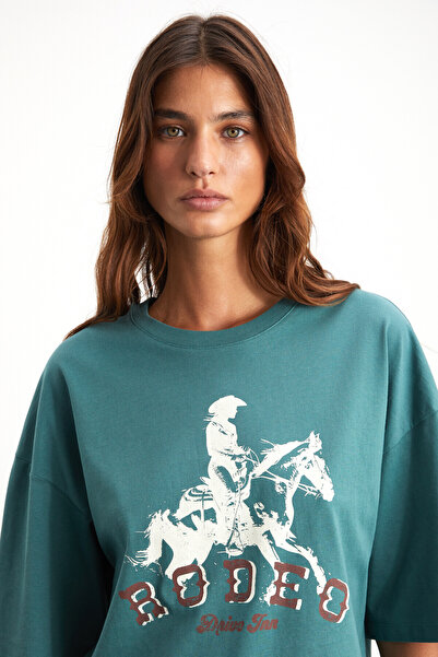 GRIMELANGE Πράσινο μπλουζάκι Majer γυναικείο 100% οργανικό βαμβάκι με στάμπα με κανονική εφαρμογή