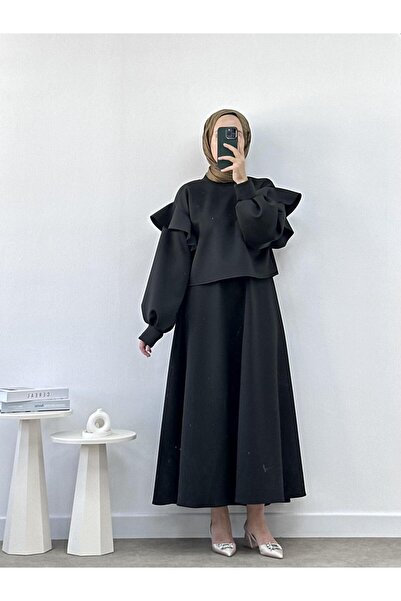 CHUL SCUBA VOLANLI CROP ETEK TAKIM - SİYAH - GENİŞ BEDEN ARALIĞI