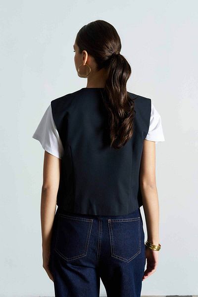 Merve DAĞLI Cıntyha Short Navy Blue Vest - Buttoned