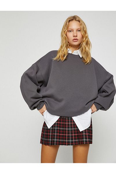 Koton Crew Neck Sweatshirt Oversize Long Sleeve With Fleece Inside