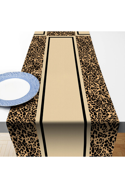 Razz Moda Leopar Desenli Dijital Baskılı Runner Petek Kumaş 40x170