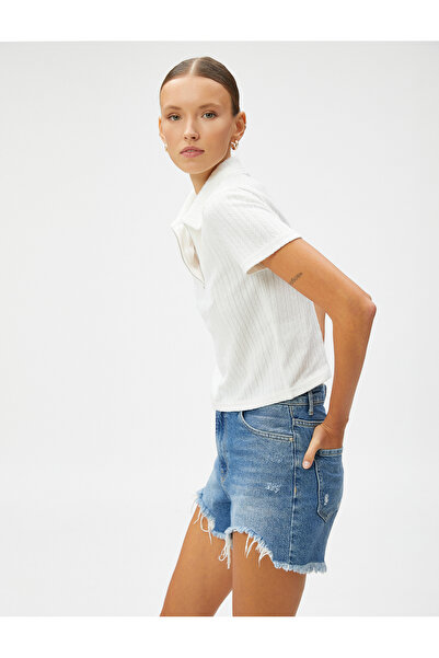 Koton Tricou cu gât polo cu mânecă scurtă cu fermoar