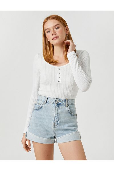 Koton Tricou cu mânecă lungă, buton detaliat