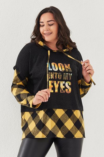 Lady Majestic Plaid Oversize Hooded Plus Size Woven Sweatshirt