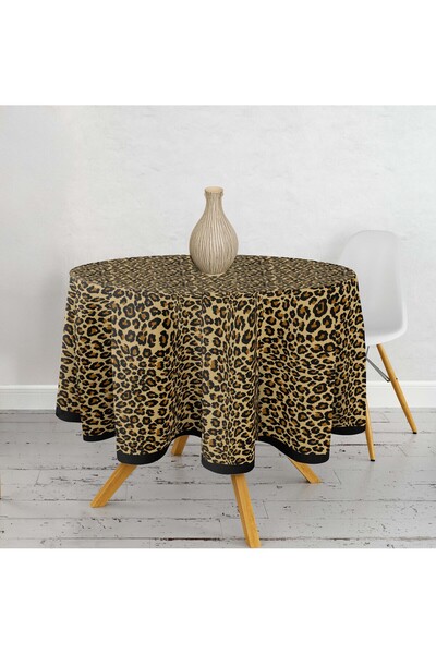 Razz Moda مفرش طاولة مستدير مطبوع رقميًا بنقشة الفهد