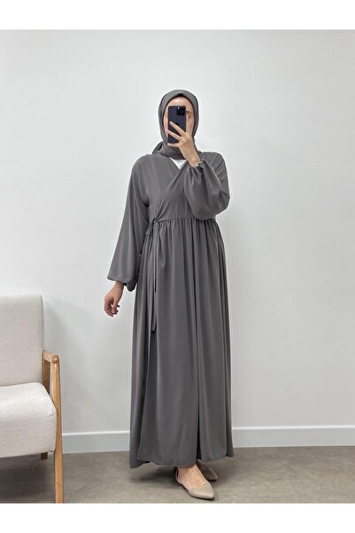 CHUL KRUVAZE YAKA FERACE -GRİ - GENİŞ BEDEN ARALIĞI