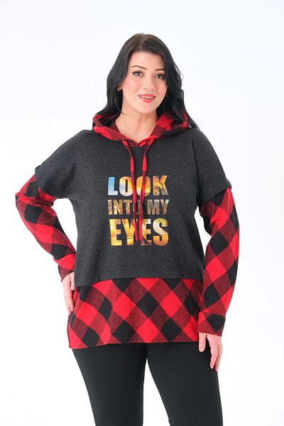 Lady Majestic Plaid Oversize Hooded Plus Size Woven Sweatshirt