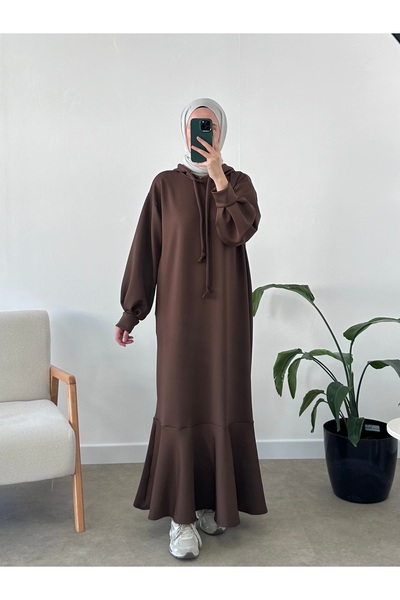 CHUL Scuba Volanli Sweat Dress - Bitter Brown - Wide Size Range