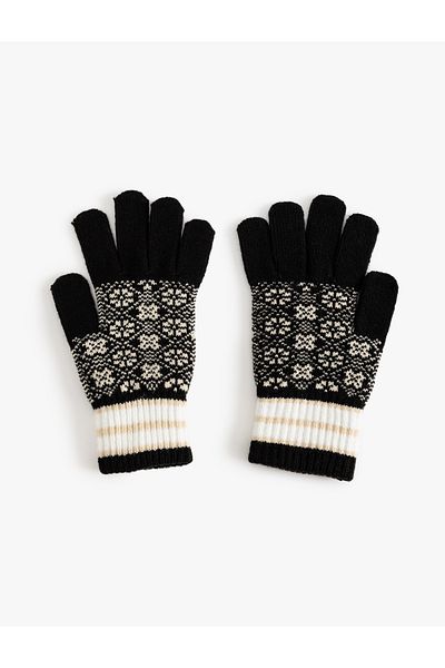 Koton Ethnic Patterned Color Block Knitted Gloves