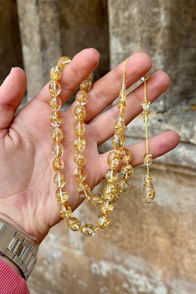TESBİHKENTİ Usta İşçilikli Altın Varaklı Uçak Camı Tesbih
