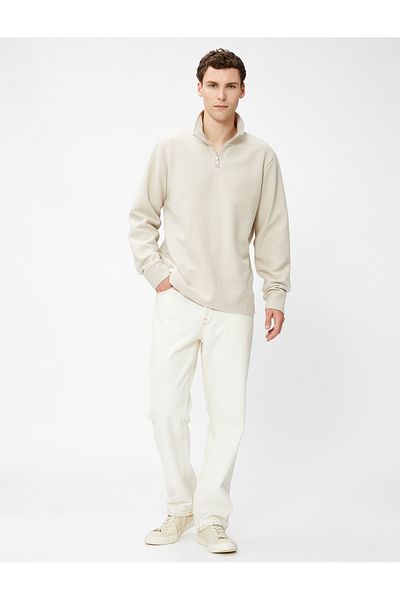 Koton Pullover mit halbem Reißverschluss, hohem Kragen, strukturiertem Langarm