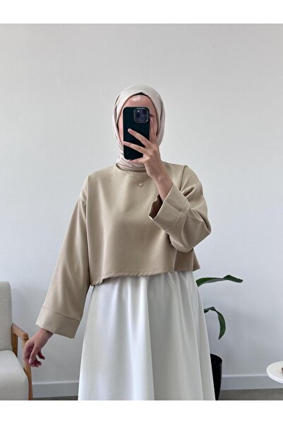 CHUL KISA KREP BLUZ -BEJ - GENİŞ BEDEN ARALIĞI