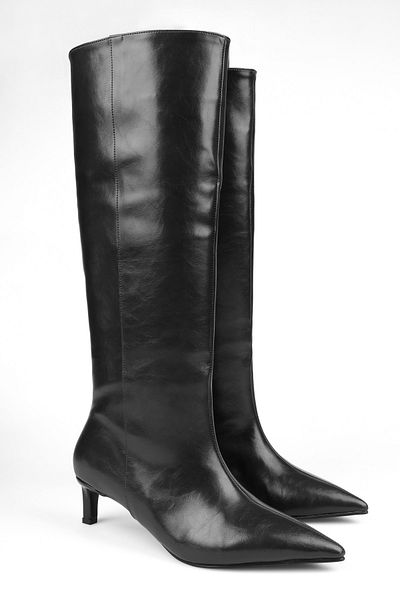 Shoeberry Γυναικείες μπότες Blaze Black Skin με κοντό μυτερό τακούνι