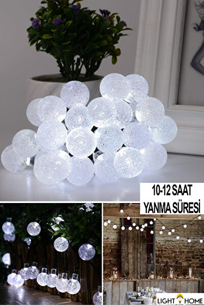 LightHome Güneş Enerjili Işıklar 50 Led 7 Metre Beyaz Kristal Küre 8 Modlu Ba...