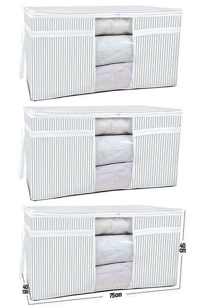 AboutThePerfect Set of 3 Windowed Pillow Quilt Cushions 75X40X40 Cm, Gray-White