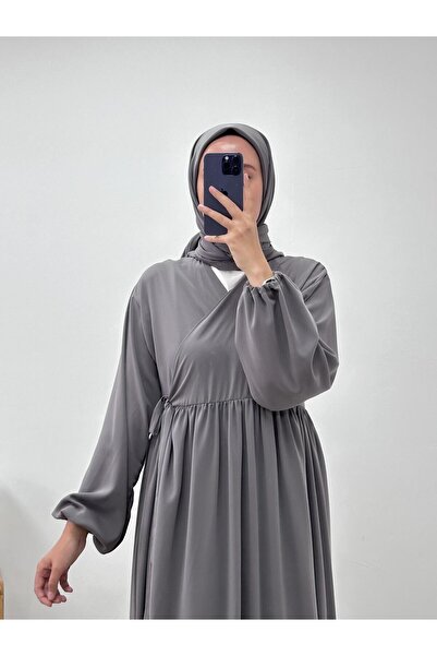 CHUL KRUVAZE YAKA FERACE -GRİ - GENİŞ BEDEN ARALIĞI