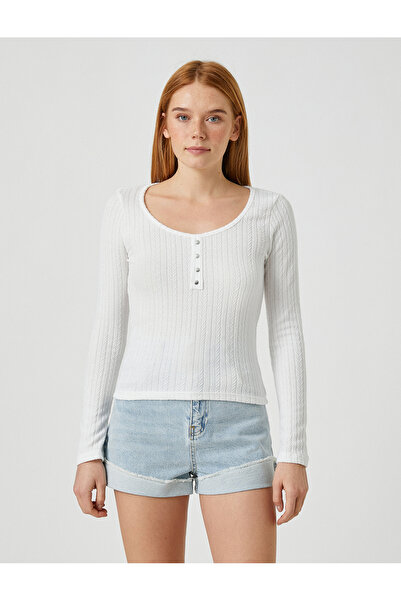 Koton Λεπτομερές κουμπί για μακρυμάνικο μπλουζάκι