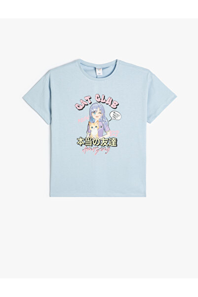 Koton Tişört Kedi Baskılı Kısa Kollu Pamuklu