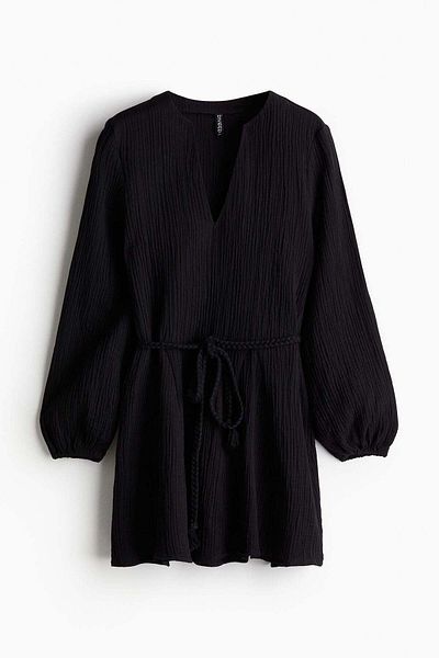 H&M Tie-belt balloon-sleeved dress