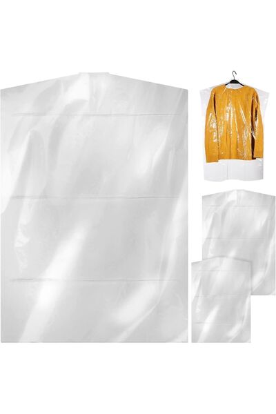 HG AMBALAJ 10 Adet 60x90 Cm Şeffaf Elbise Poşeti, Askı Delikli Omuz Kesimli Koruyucu Elbise Kıyafet Hurcu