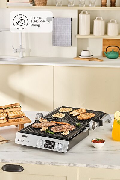 Karaca Compact Steel Pro Sear and Grill Inox 2007 Izgara ve Tost Makinesi 2000 W 6 Dilim Kapasiteli