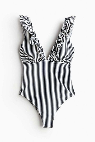 H&M Padded-cup frill-trimmed swimsuit