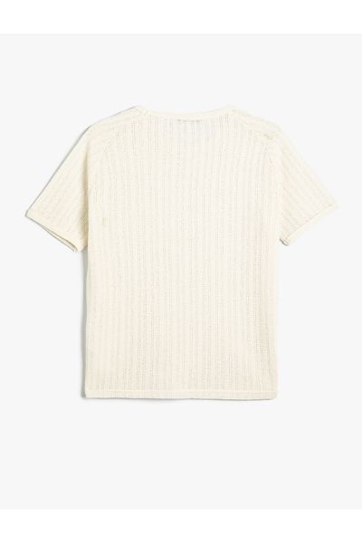 Koton Kurzärmliges, durchbrochenes T-Shirt mit Rundhalsausschnitt aus Baumwollmischung