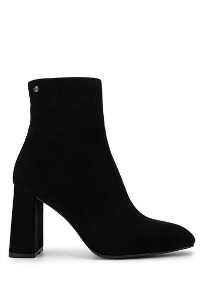 Tamer Tanca Women's Genuine Leather Black Suede Heeled Boots