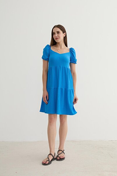 LEVURE Karpuz Kol Detaylı Kısa Elbise SAKS