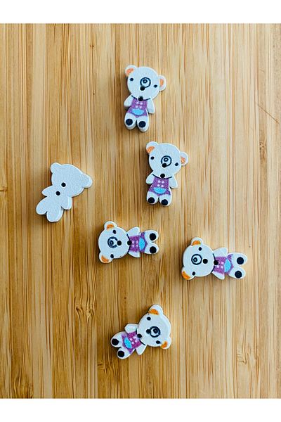 Kartopu White Painted Patterned Shaped Wood Button 14mm X 19mm. Pack of 6. The Figure of the Koala.