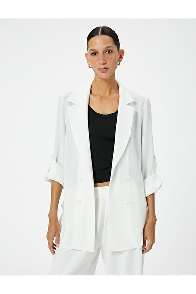 Koton Μπουφάν από βαμβακερό σακάκι - Διπλό στήθος, κουμπιά και διπλωμένα μανίκια