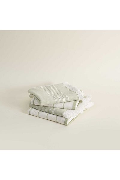 Ecocotton Кърпи за сушене Elis, комплект от 4 - 100% органичен памук, специална тъкан, светлозелено-кремави, 40X60 см (F)