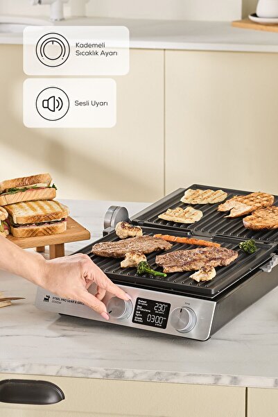 Karaca Compact Steel Pro Sear and Grill Inox 2007 Izgara ve Tost Makinesi 2000 W 6 Dilim Kapasiteli