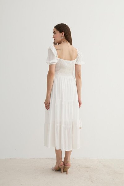 studiofashion White Midi Dress - Women'S, Short Sleeve and Button Detail