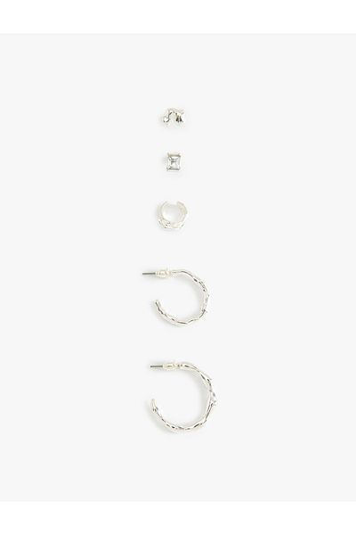 Koton Stone Detailed Hoop and Cartilage Earrings Set