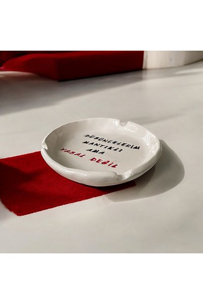 HAB TRADE Handmade Ceramic Ashtray with Motto