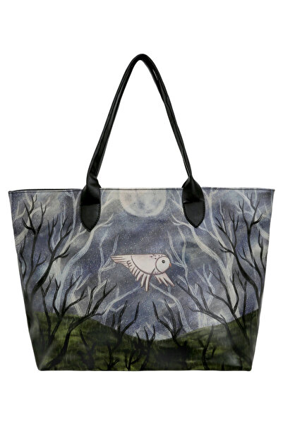 Dogo Women's Vegan Leather Gray Shoulder Bag - the Night Is Dark Design