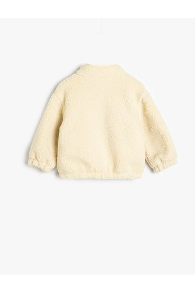 Koton Plush Jacket Zipper Closure Stand Collar Long Sleeve Pocket Detail