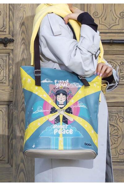 Dogo Жіноча веганська шкіряна сумка через плече синього кольору - Find Your Inner Peace Дизайн
