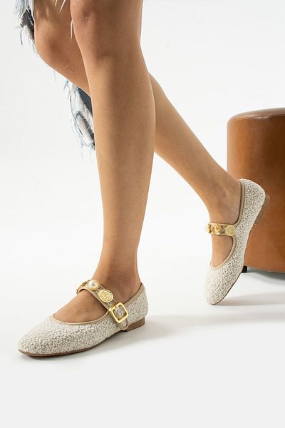 wolk shoes Nuda Linen Off-White Ballerinas - Women's Accessory Detailed