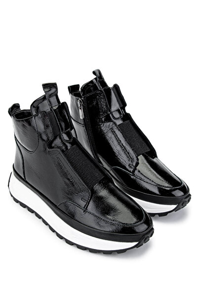 Tamer Tanca Kadın Hakiki Deri Siyah Rugan Casual Bot