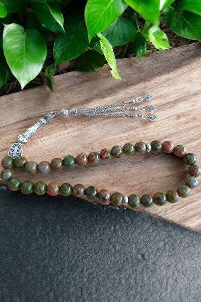 MGA DOĞAL TAŞ مسبحة من حجر Unakit مقاس 33 بوصة، مسبحة من الحجر الطبيعي الأصلي...