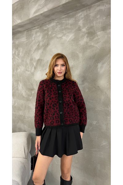 winter club Women's Burgundy Leopard Print Cardigan