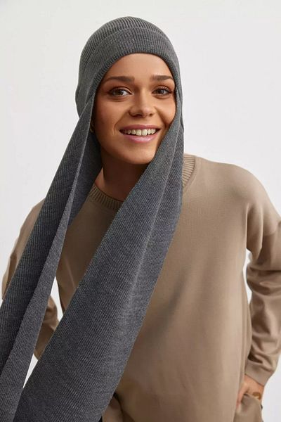 REMSA Anthracite Beret Cotton Knitwear 778 - Scarf Design