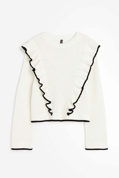 H&M Frill-trimmed textured-knit jumper