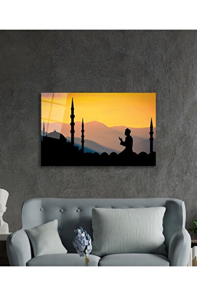 Camide İbadet ve Dua Eden İnsan Cam Tablo, Darbelere Dayanıklı Kırılmaz Temperli