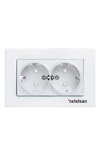 Netelsan Λευκή Διπλή Γειωμένη Πρίζα Byobu - Χωρίς πλαίσιο